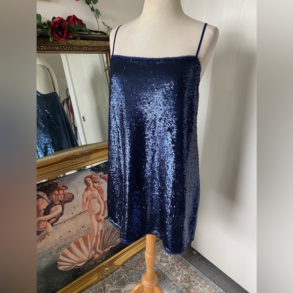 NWOT Free People Time to Shine navy blue sequin sparkly swing cami slip dress ✨ - Picture 10 of 15